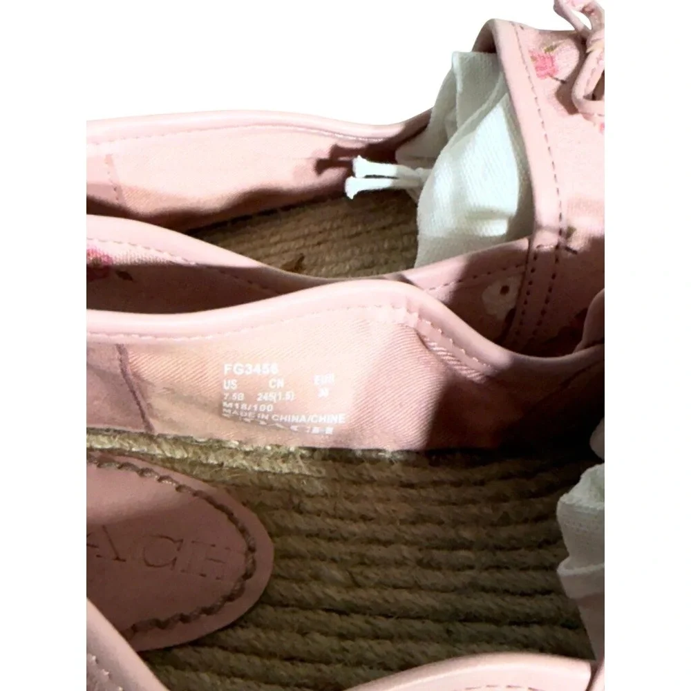Coach FG3456 Pink Floral Rose Canvas Espadrille Flats Tassel Bow Shoes Mens 7.5B